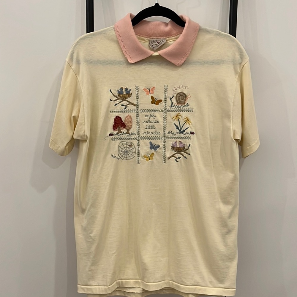 Vintage Valories Folk Art Appliqué Embroidery Crew Neck Cotton Blend Y2K Size L